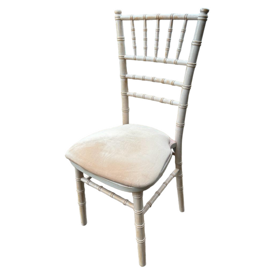 Chiavari Limewash Chair with Ivory Seat Pad
